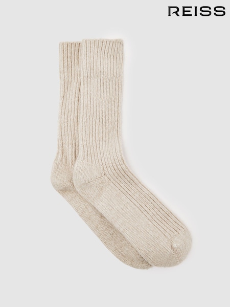 Reiss Oatmeal Chuck Rib-Knit Socks with Wool and Cashmere (G07176) | £18