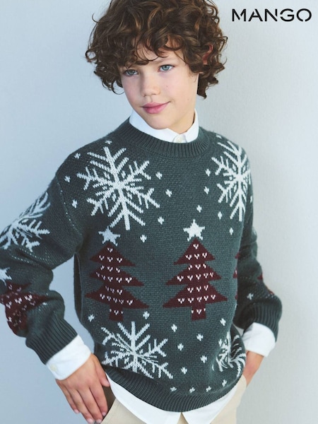 Mango Green Snow Christmas Jumper (G07189) | £28