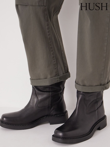 Hush Black Leather Slouchy Biker Boots (G07215) | £180