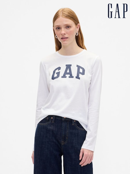 Gap White Long Sleeve Logo T-Shirt (G07288) | £16