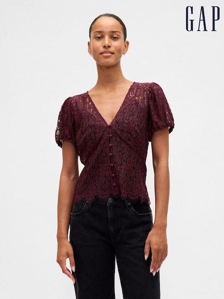 Gap Red Lace V-Neck Top (G07367) | £50