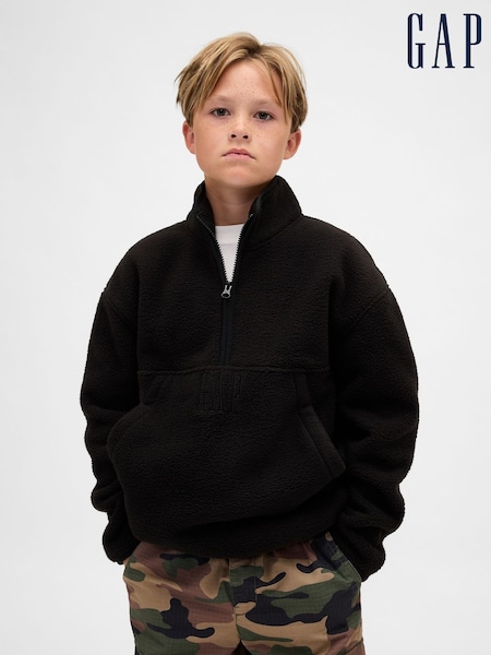 Gap Black Sherpa Logo Half-Zip Pullover Sweatshirt (4-13yrs) (4-13yrs) (G07395) | £35