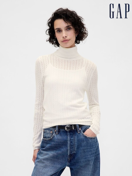 Gap White Pointelle Turtle Neck Jumper (G07419) | £45