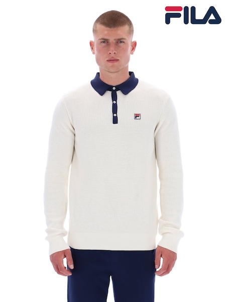 Fila Cream Nowell Waffle Knitted Long Sleeve Polo Shirt (G07438) | £65