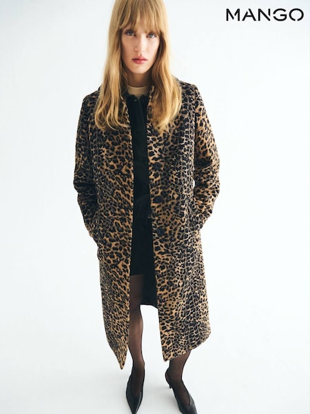 Mango Brown Leopard-Print Long Coat (G07469) | £140