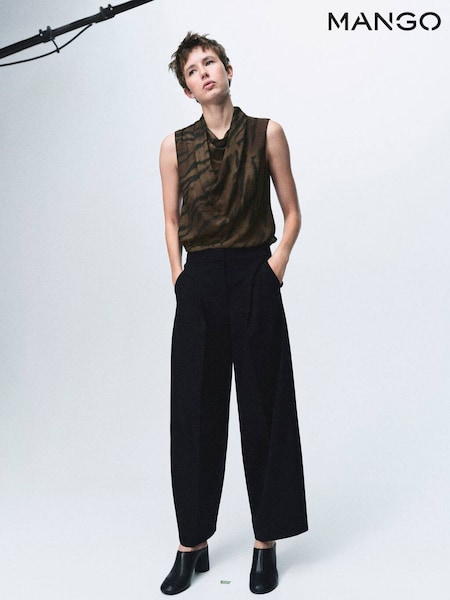 Mango Brown Animal Print Draped Sleeveless Top (G07474) | £30