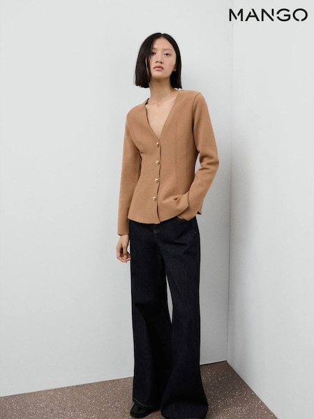 Mango Brown Fitted Knitted Jacket With Buttons (G07507) | £50