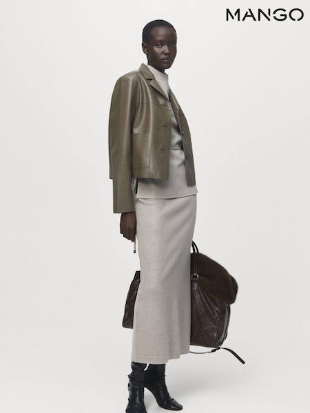 Mango Grey Leather-Effect Jacket With Pockets (G07520) | £80