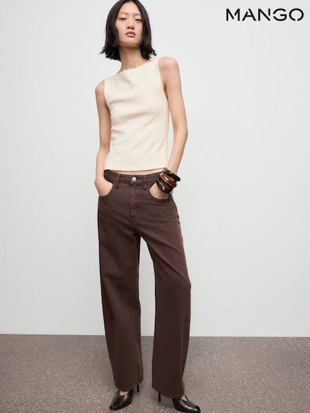 Mango Cream Strass Boat Neck Top (G07568) | £26