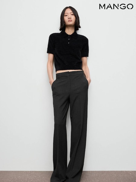 Mango Black Faux Fur Effect Polo Collar Jumper (G07570) | £36