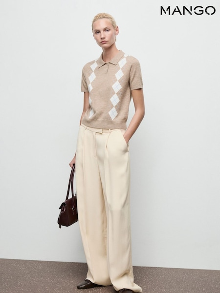 Mango Grey Diamond-Print Polo-Neck Sweater (G07587) | £36