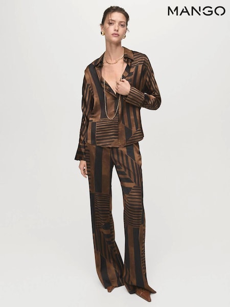Mango Brown Satin Striped Trousers (G07603) | £46