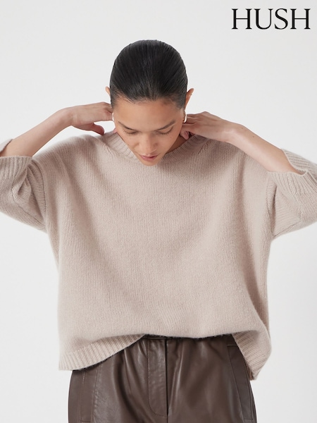 Hush Natural Short Sleeve Chunky Cashmere T-Shirt (G07626) | £170