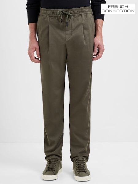 French Connection Green Cotton Stretch Twill Tapered Leg Elasticated Waist Trousers (G07654) | £55
