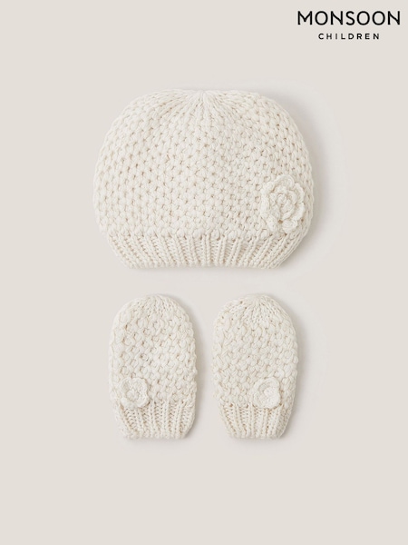 Monsoon Natural Baby Knit Beanie & Mitten Set (G07680) | £20
