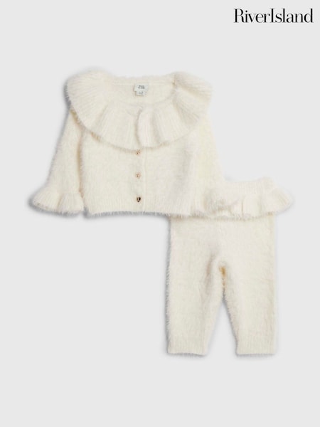 River Island Cream Fluffy Knitted Jumper & Legging Set (G07772) | £29