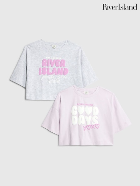 River Island Purple Girls Waistband Crop T-Shirts 2 Pack (G07775) | £20