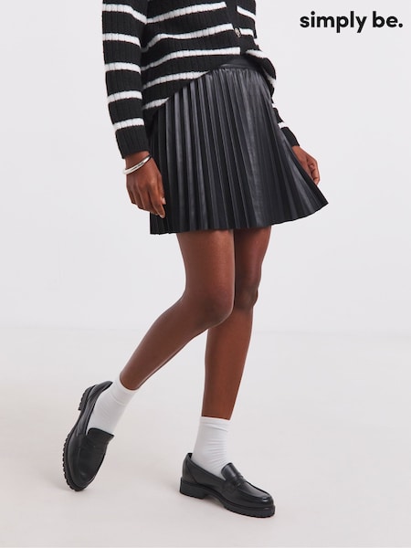 Simply Be Black PU Pleated Mini Skirt (G07825) | £35
