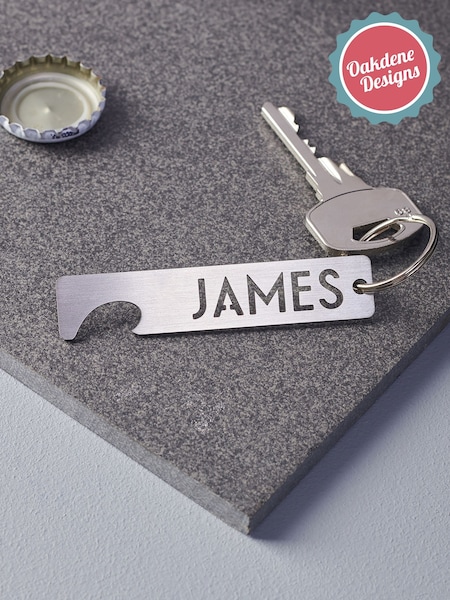 Personalised Stainless Steel Keyring Bottle Opener by Oakdene (G07850) | £13