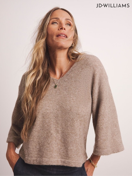 JD Williams Natural Anthology Premium Half Sleeve V-Neck Knitted Jumper With Wool (G07913) | £34