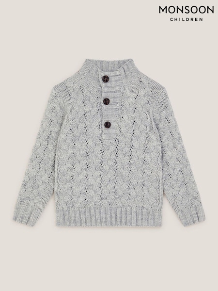 Monsoon Grey Cable Knit Button Jumper (G07948) | £32 - £36