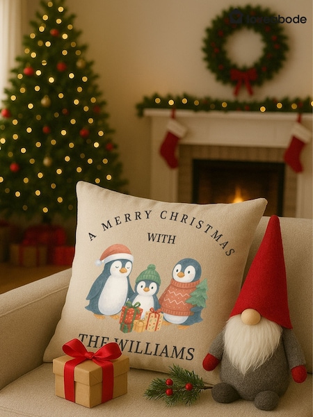 Personalised Penguin Christmas Cushion by Loveabode (G07977) | £23
