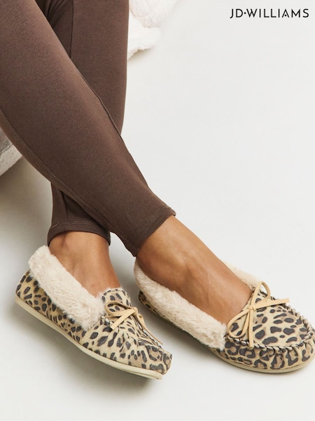 JD Williams Animal Extra Wide Fit Classic Suede Moccasin Slippers (G07982) | £32