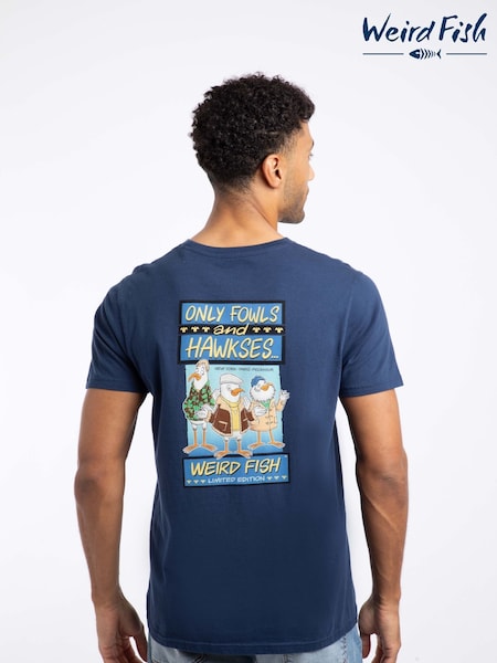 Weird Fish Blue Only Fowls and Hawkses Back Print Artist T-Shirt (G09091) | £28