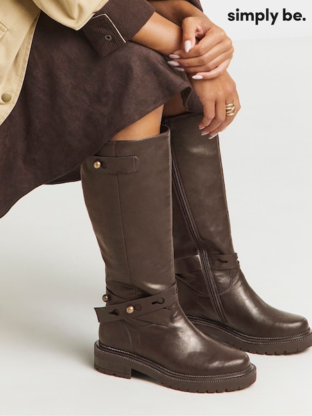 Simply Be Brown Wide Fit Casual Knee High Boots With Wrap Detail (G09256) | £65