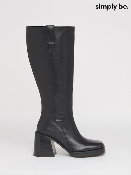 Simply Be Black Block Heel Knee High Boots (G09257) | £105
