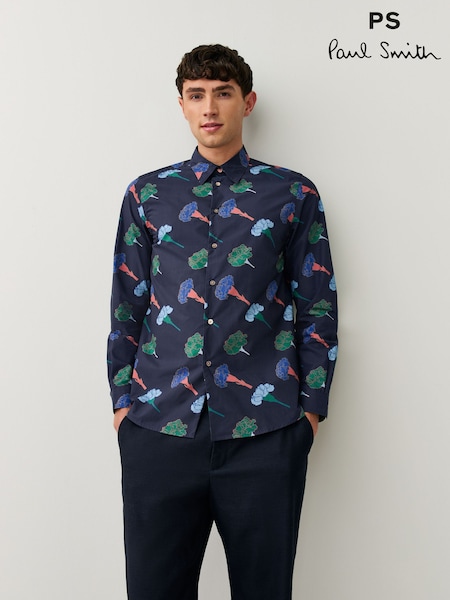 PS Paul Smith Blue Regular-Fit Floral Print Shirt (G09318) | £155
