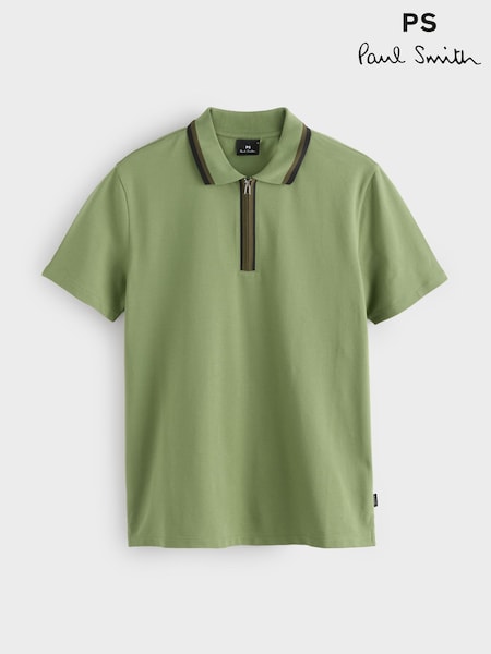 PS Paul Smith Green Quarter Zip Tipped Detail Polo Shirt (G09328) | £100