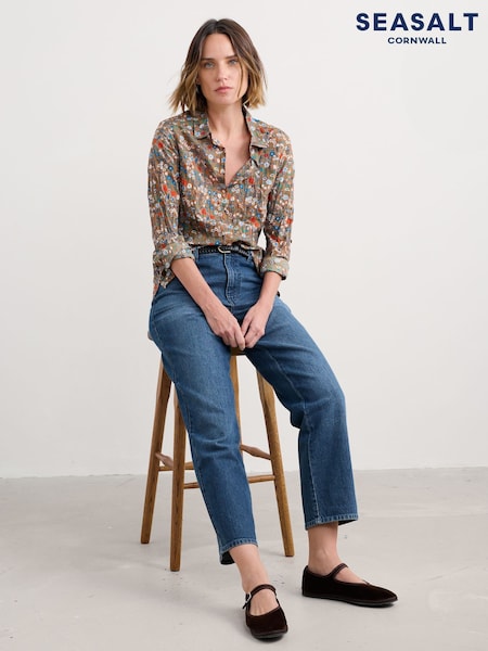 Seasalt Cornwall Brown Larissa Shirt in Crinkled Cotton (G09357) | £50