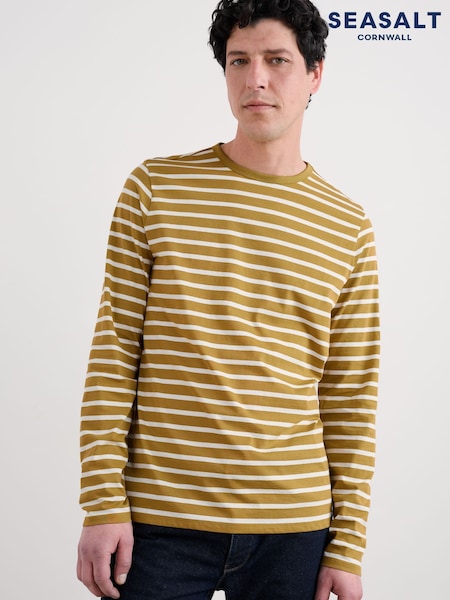 Seasalt Cornwall Yellow Crew Neck Sailor T-Shirt in Cotton (G09358) | £36