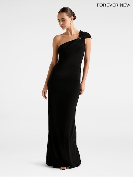Forever New Black Robyn One Shoulder Jersey Maxi Dress (G09520) | £115