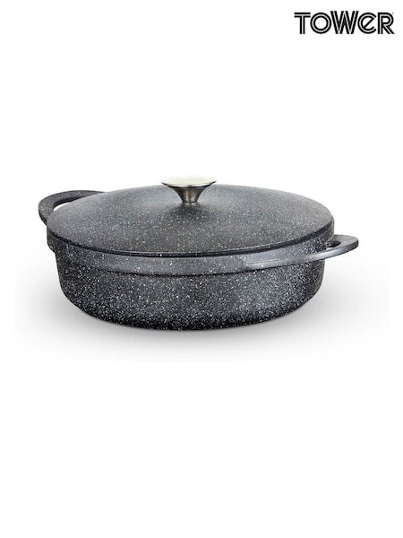 Tower Black 28cm Shallow Casserole Dish with Aluminium Lid (G09565) | £50