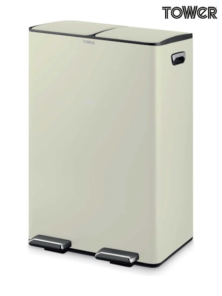Tower Cream 60L Pedal Bin, 2 x 30L (G09567) | £130