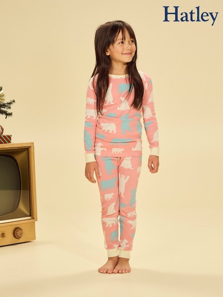 Pink Polar Bears Kids Pyjama Set (G09592) | £26