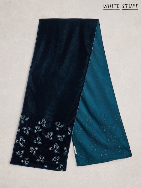 White Stuff Green Embroidered Velvet Scarf (G09677) | £39