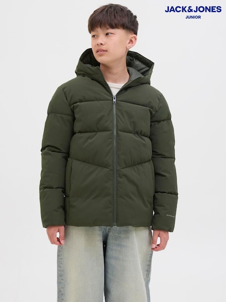 JACK & JONES JUNIOR Green Hooded Puffer Jacket (G09828) | £32