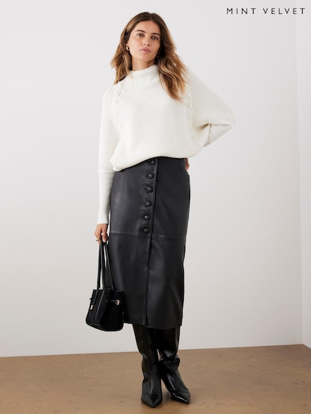 Mint Velvet White Whipstitch Detail Cotton Blend Jumper (G09920) | £99