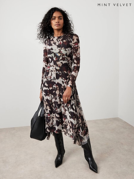 Mint Velvet Red Abstract Print Midi Dress (G09925) | £120