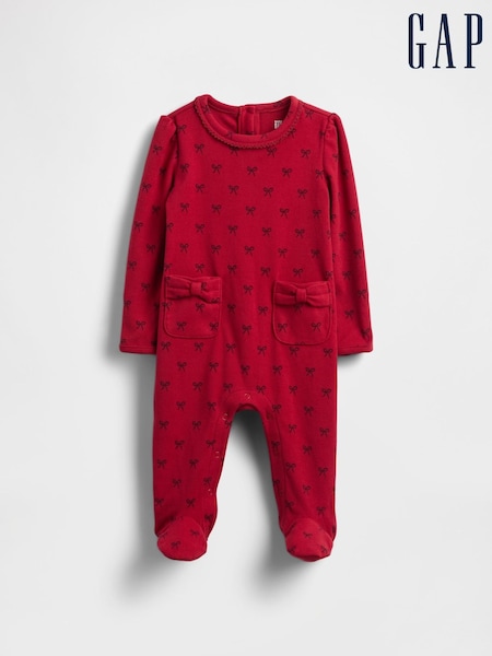 Gap Red Softspun Bow Pocket Footed One-Piece Sleepsuit (0-9mths) (G09961) | £25