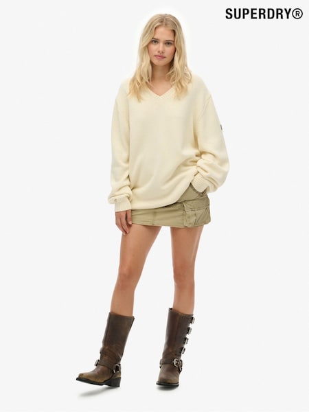 Superdry White Oversized V-Neck Jumper (G10038) | £45