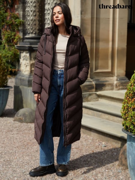Threadbare Brown Padded Maxi Coat (G10084) | £52