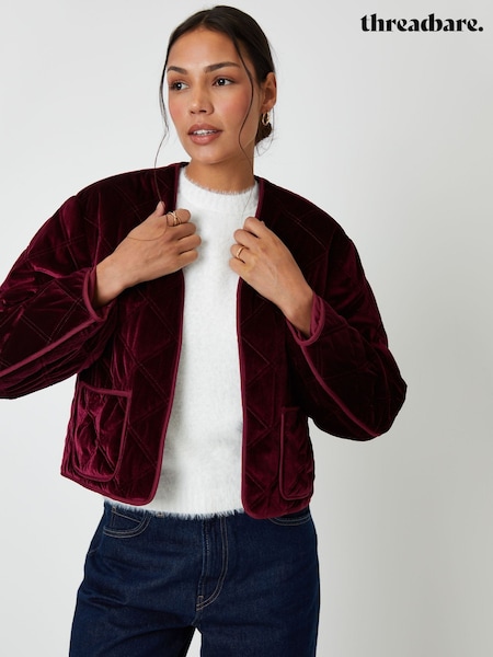 Threadbare Red Diamond Quilted Velvet Jacket (G10097) | £48