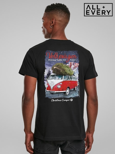 All + Every Black Volkswagen Christmas Camper Driving Home For Xmas Back Print T-Shirt (G10098) | £25