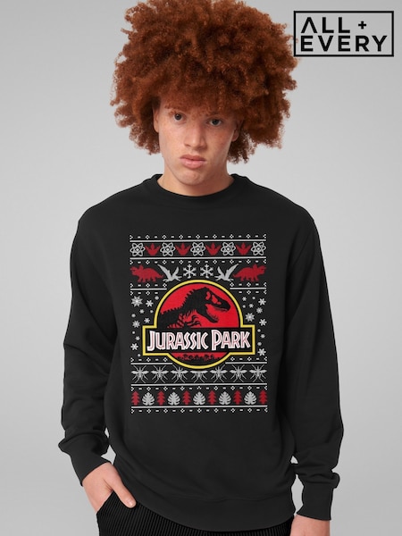 All + Every Black Jurassic Park Logo Christmas Knit Pattern Sweatshirt (G10101) | £35