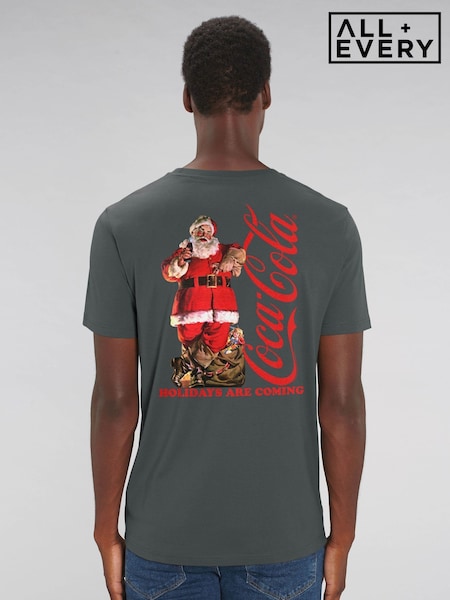 All + Every Grey Coca Cola Holidays Are Coming Santa Lean T-Shirt (G10121) | £25