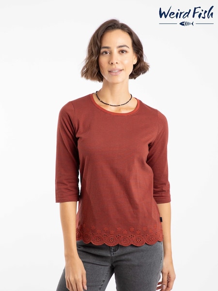 Weird Fish Brown Raven Striped Emdroidered Hem Top (G10191) | £35
